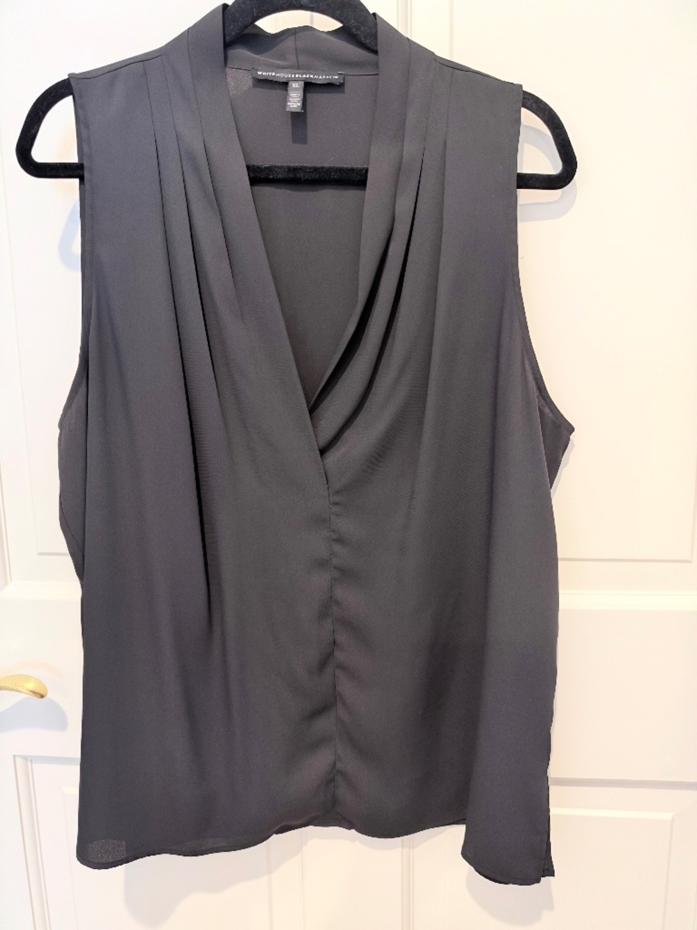 White House Black Market Black Draped V-Neck Shell | XL